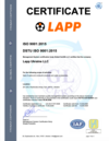 Certificate Lapp ISO 9001 till 2029